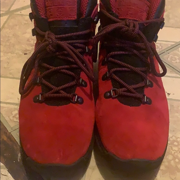 red and black timberland boots
